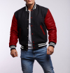 Black Wool Body & Scarlet Red Leather Letterman Jacket